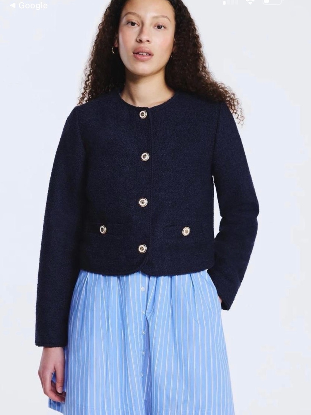 Navy Textured Button-Front Jacket - Women's